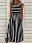 Women's Sleeveless Summer Black Striped Printing Crew Neck Daily Going Out Casual Maxi H-Line Fit & Flare Dress Dress