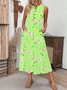Loose Buckle Botanical Pattern Casual Dress With No
