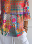 Vintage Printed Mid Sleeve V-Neck T-Shirt