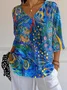 Casual Loose V Neck Color Block T-Shirt