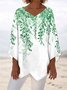 Plants Loose Simple V Neck Blouse