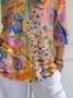 Casual Loose V Neck Color Block T-Shirt