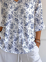 Loose Casual Floral V Neck T-Shirt