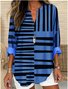 Casual Geometric Cotton V Neck Shirt