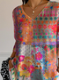 Vintage Printed Mid Sleeve V-Neck T-Shirt