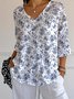 Loose Casual Floral V Neck T-Shirt