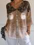 Faux Denim Print Graphic V Neck Casual Loose T-Shirt