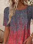 Loose Crew Neck Gradient Pattern Casual T-Shirt