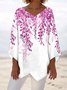 Plants Loose Simple V Neck Blouse