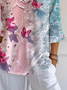 Loose V Neck Gradient Pattern Casual T-Shirt
