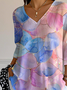 Casual V Neck Loose Leaf T-Shirt