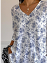 Loose Casual Floral V Neck T-Shirt