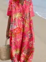 Tropical Casual V Neck Loose Dress With No