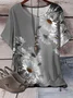 Women's Short Sleeve T-shirt Summer Gray Floral Printing Crew Neck Daily Going Out Casual Top