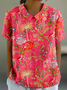 Floral Loose Shawl Collar Vintage T-Shirt