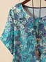 Women's Short Sleeve T-shirt Summer Blue Floral Printing Crew Neck Daily Going Out Casual Top