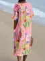 Boho Floral Cotton-Blend V Neck Dress With No