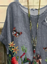 Women's Short Sleeve T-shirt Summer Gray Floral Printing Crew Neck Daily Going Out Casual Top