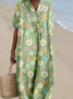 Cotton-Blend Loose Vintage Butterfly Dress With No