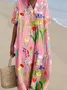 Boho Floral Cotton-Blend V Neck Dress With No