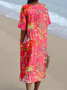 Tropical Casual V Neck Loose Dress With No