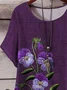 Women's Short Sleeve T-shirt Summer Purple Floral Printing Crew Neck Daily Going Out Casual Top
