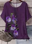 Women's Short Sleeve T-shirt Summer Purple Floral Printing Crew Neck Daily Going Out Casual Top