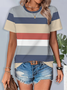 Women's Striped Printed Casual Round Neck Short Sleeve T-Shirt