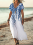 Women's Floral Print Casual V-Neck Short Sleeve Dress
