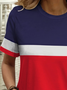 Women's Striped Printed Casual Round Neck Short Sleeve T-Shirt