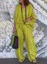 Casual Plain V Neck Two-Piece Set