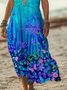 Women's Floral Butterfly Print Casual V-Neck Short Sleeve Dress