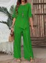 Casual Plain Crew Neck Two-Piece Set