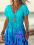 Women's Floral Butterfly Print Casual V-Neck Short Sleeve Dress