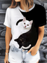 Women's Cat Print Casual Round Neck Short Sleeve T-Shirt