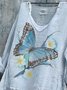 Butterfly Cotton V Neck Casual T-Shirt