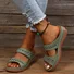 New large size slippers, retro stitching, non-slip round toe wedge heel, comfortable flat sandals for women