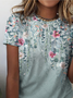 Print Casual V Neck Short Sleeve T-Shirt