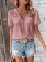 Women's Short Sleeve Shirt Summer White Polka Dots V Neck Daily Going Out Casual Top