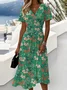 Casual V Neck Regular Fit Floral Dress With No
