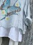 Butterfly Cotton V Neck Casual T-Shirt