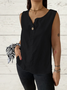 European and American summer new loose solid color sleeveless vest shirt ladies V-neck cotton and linen button top