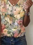 Print Casual V Neck Short Sleeve T-Shirt