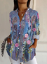 Women's Long Sleeve Shirt Spring/Fall Purple Floral Buckle Shirt Collar Daily Going Out Casual Top