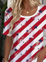Casual Loose Crew Neck Striped T-Shirt