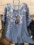 Loose Crew Neck Casual Linen Dolman Sleeve T-Shirt