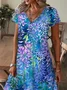 Casual V Neck Floral Dress With No