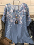Loose Crew Neck Casual Linen Dolman Sleeve T-Shirt