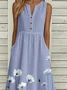 Buckle Gradient Pattern Notched Casual Dress With No