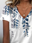 Women's Floral Print V-Neck Short Sleeve T-Shirt